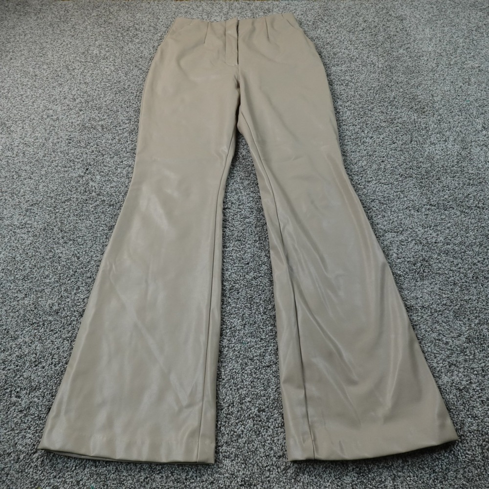 Abercrombie Fitch Pants Womens 27 Beige Faux Leather High Rise Flare Bell Bottom